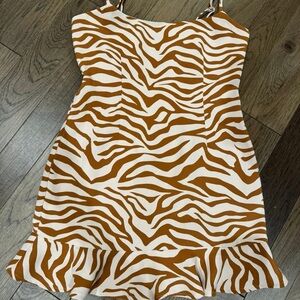 Lovers and Friends Dress Zebra Brown and Cream Ruffle Hem